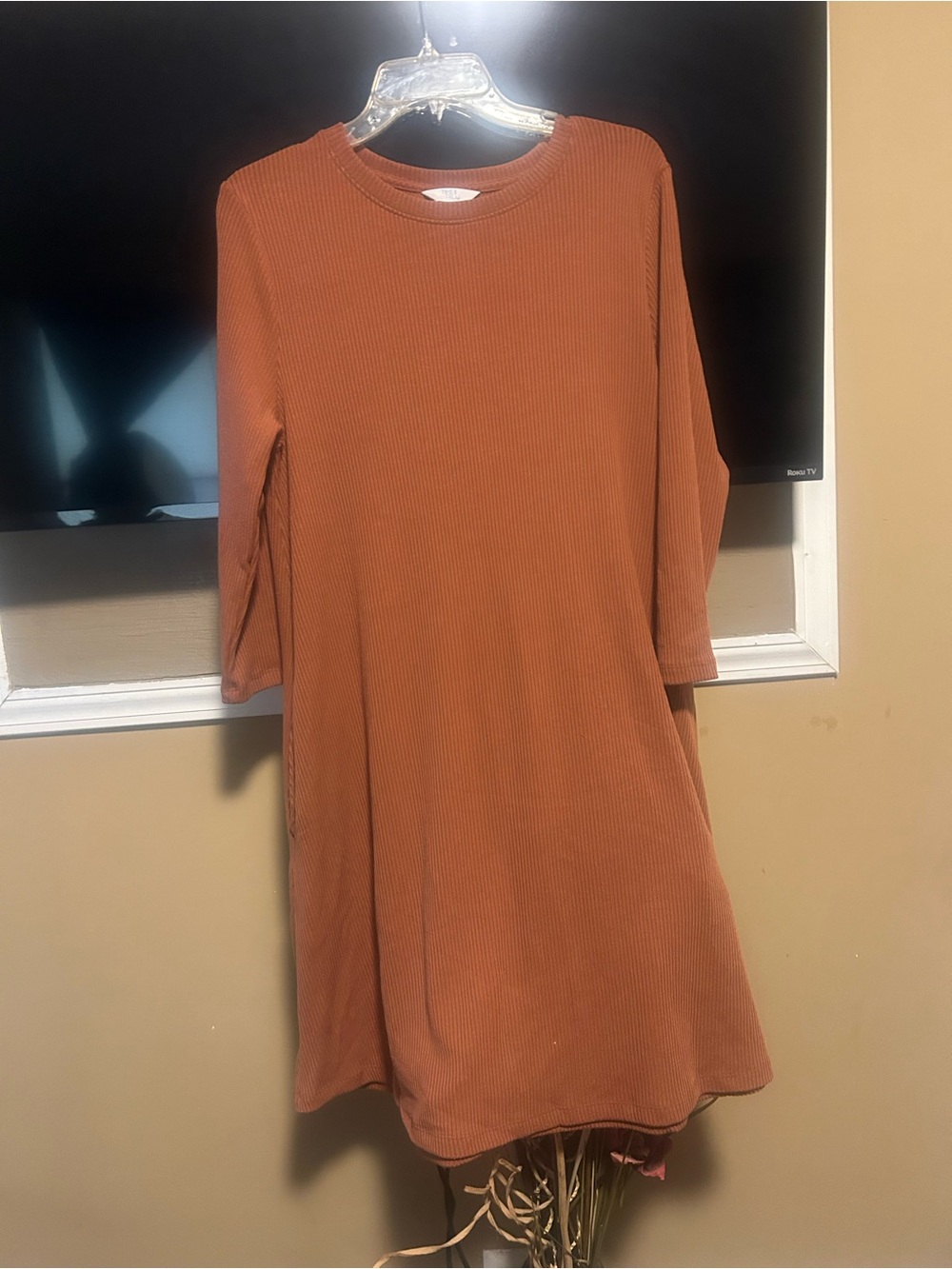 Time and Tru Rust Ribbed Midi Dress